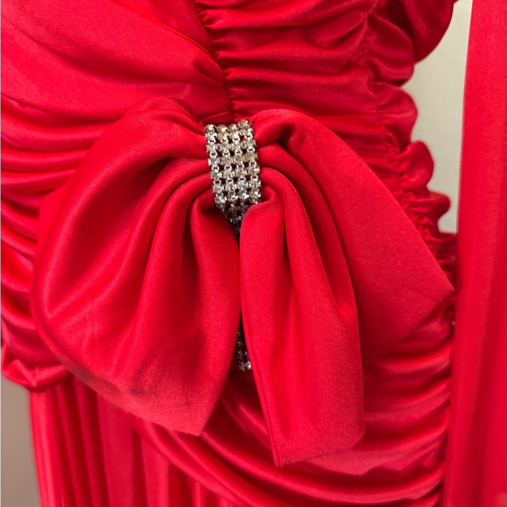 Vintage Red Draped Cocktail Dress Ruched Bodice Large - Picture 4 of 14